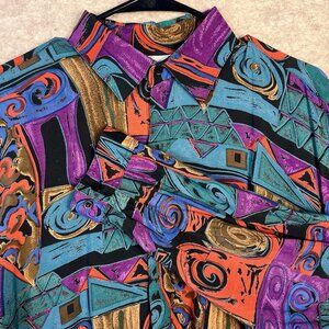 VTG Men’s Abstract Geometric Shirt 90s Colorful Retro Button Down Shirt Sz Large